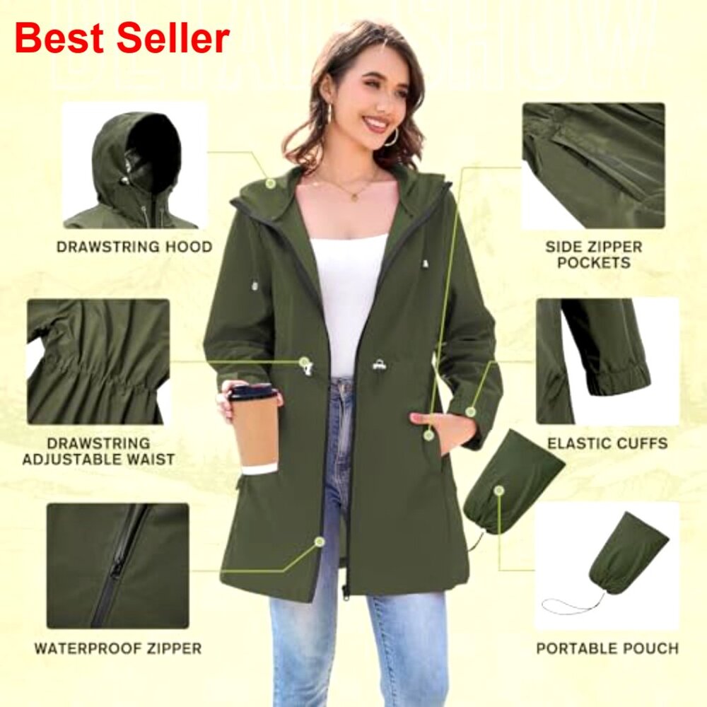 Waterproof Packable Raincoat Long Windbreaker Jac… - image 6